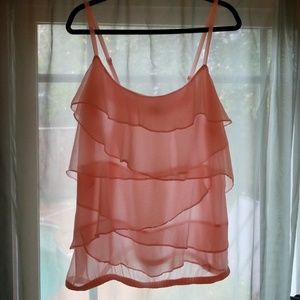Sheer, Pink, Ruffled Tank/Camisole